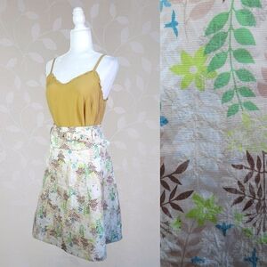 Malou Sander Earthy Vibrant Nature Botanical Print Brocade Belted Skirt